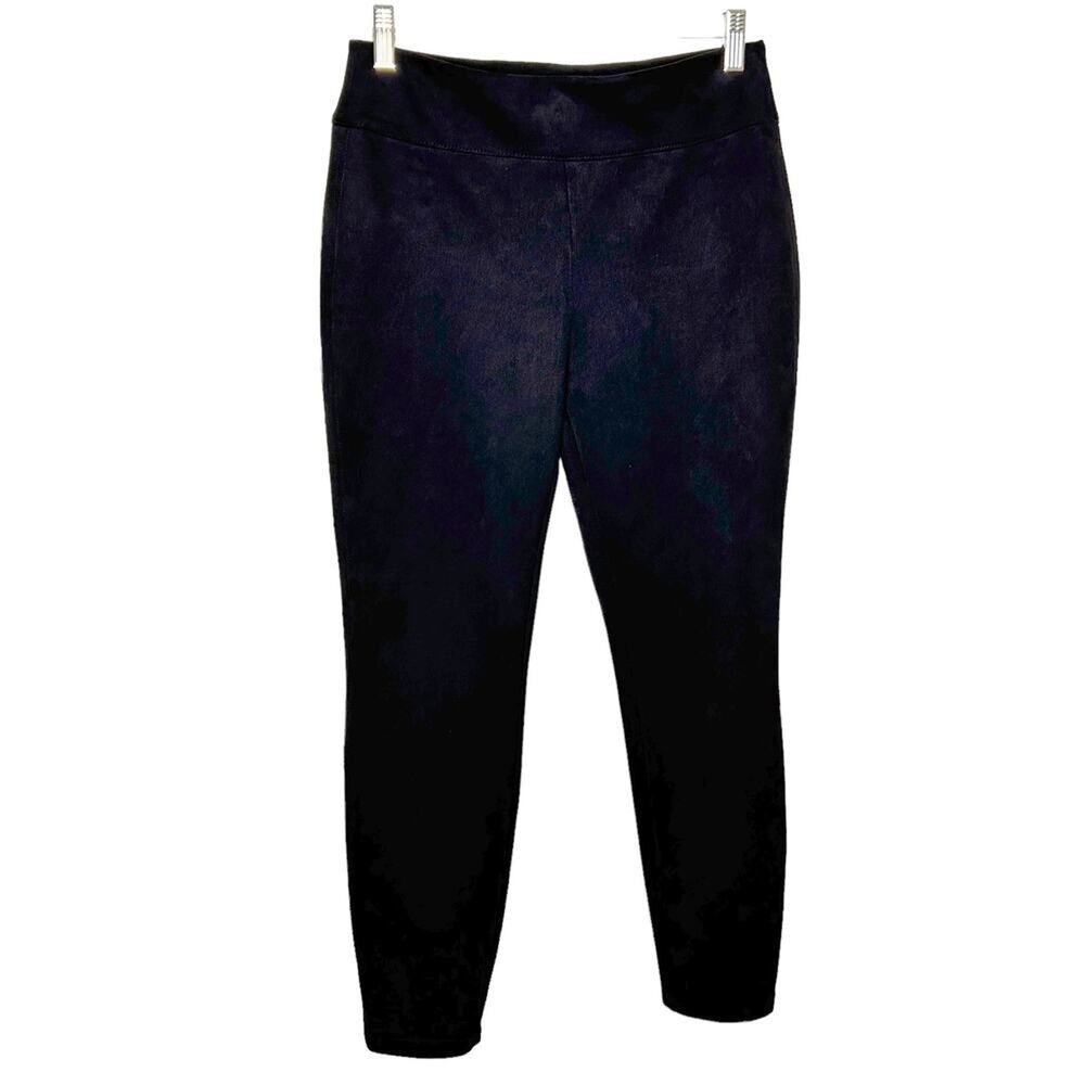 Magaschoni Black Faux Suede Wide Waist Tapered Soft Pull On Ankle Pants